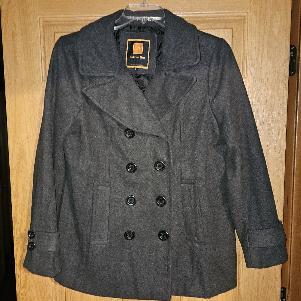 Lady Von Hart Grey Pea Coat, Size L